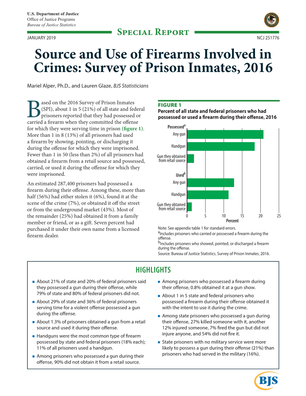 Source and Use of Firearms Involved in Crimes: Survey of Prison Inmates, 2016