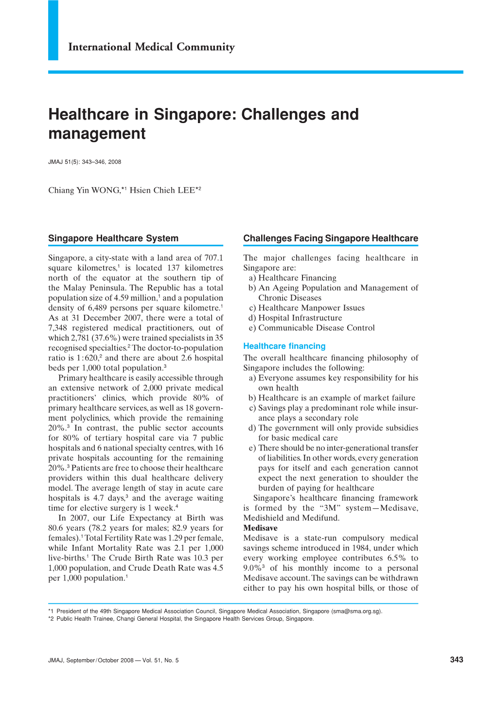 Healthcare in Singapore: Challenges and Management