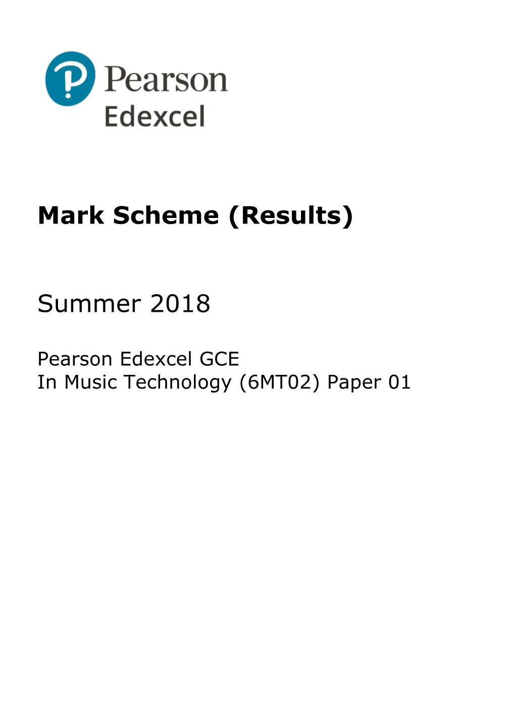 Mark Scheme (Results) Summer 2018