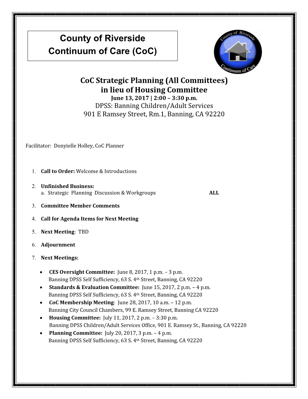 County of Riverside Continuum of Care (Coc)