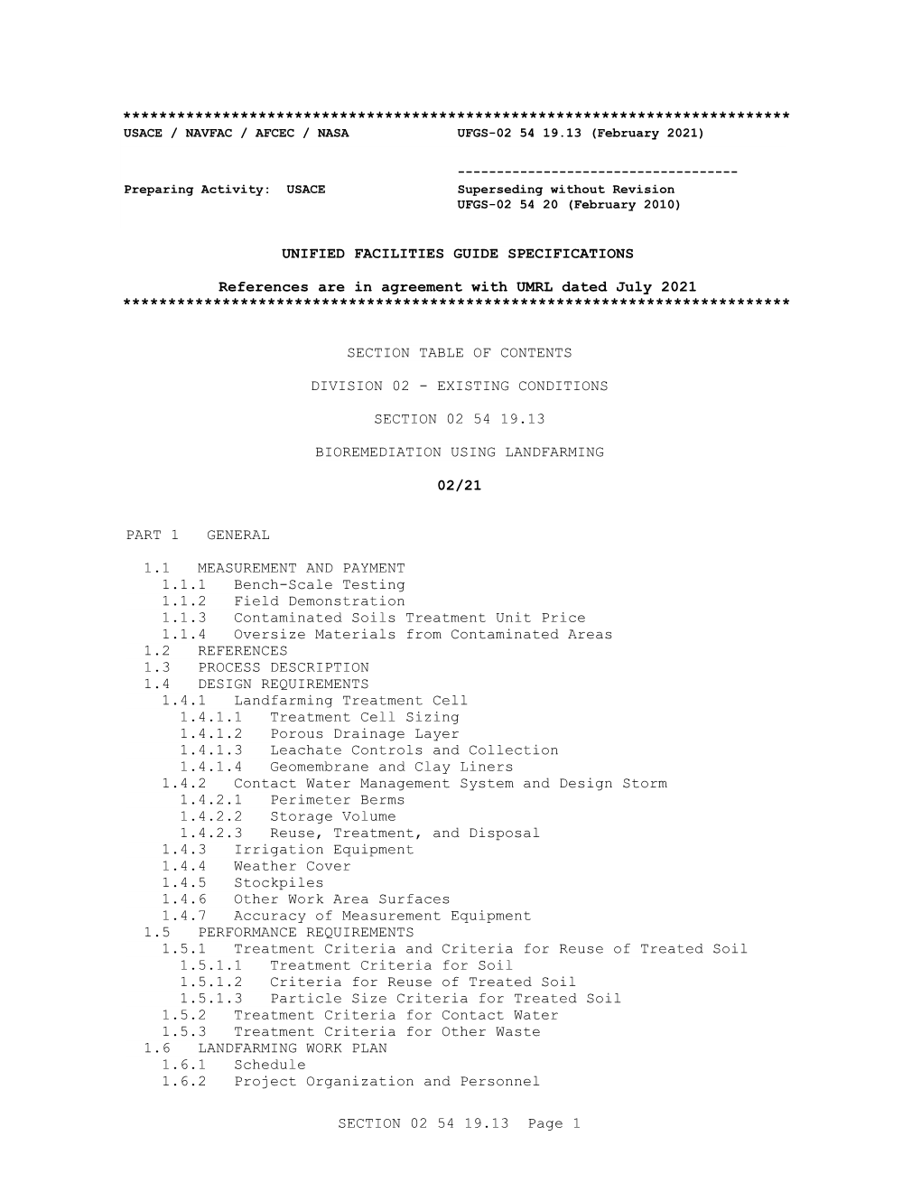 UFGS 02 54 19.13 Bioremediation Using Landfarming