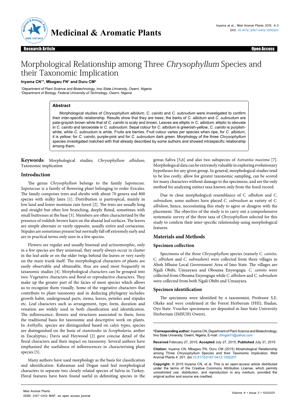 Morphological Relationship Among Three Chrysophyllum Species And