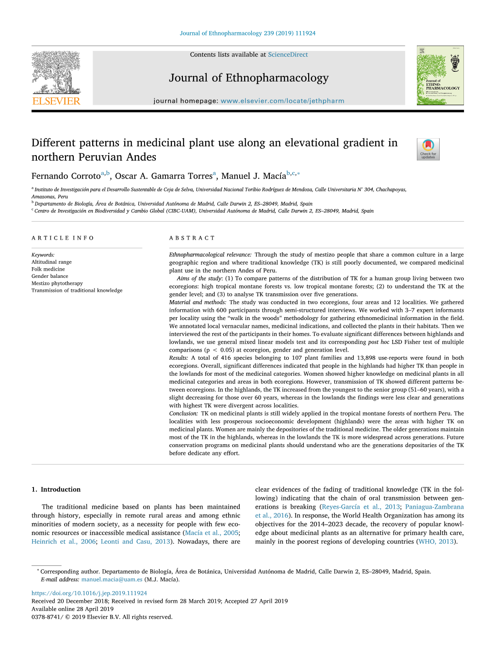 Different Patterns in Medicinal Plant Use Along an Elevational Gradient In
