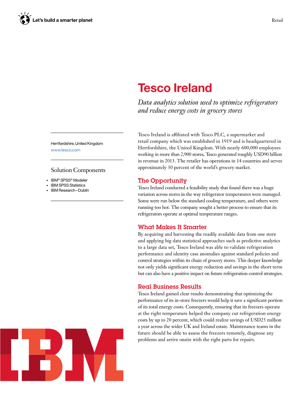 Tesco Ireland Data Analytics Solution Used to Optimize Refrigerators and Reduce Energy Costs in Grocery Stores