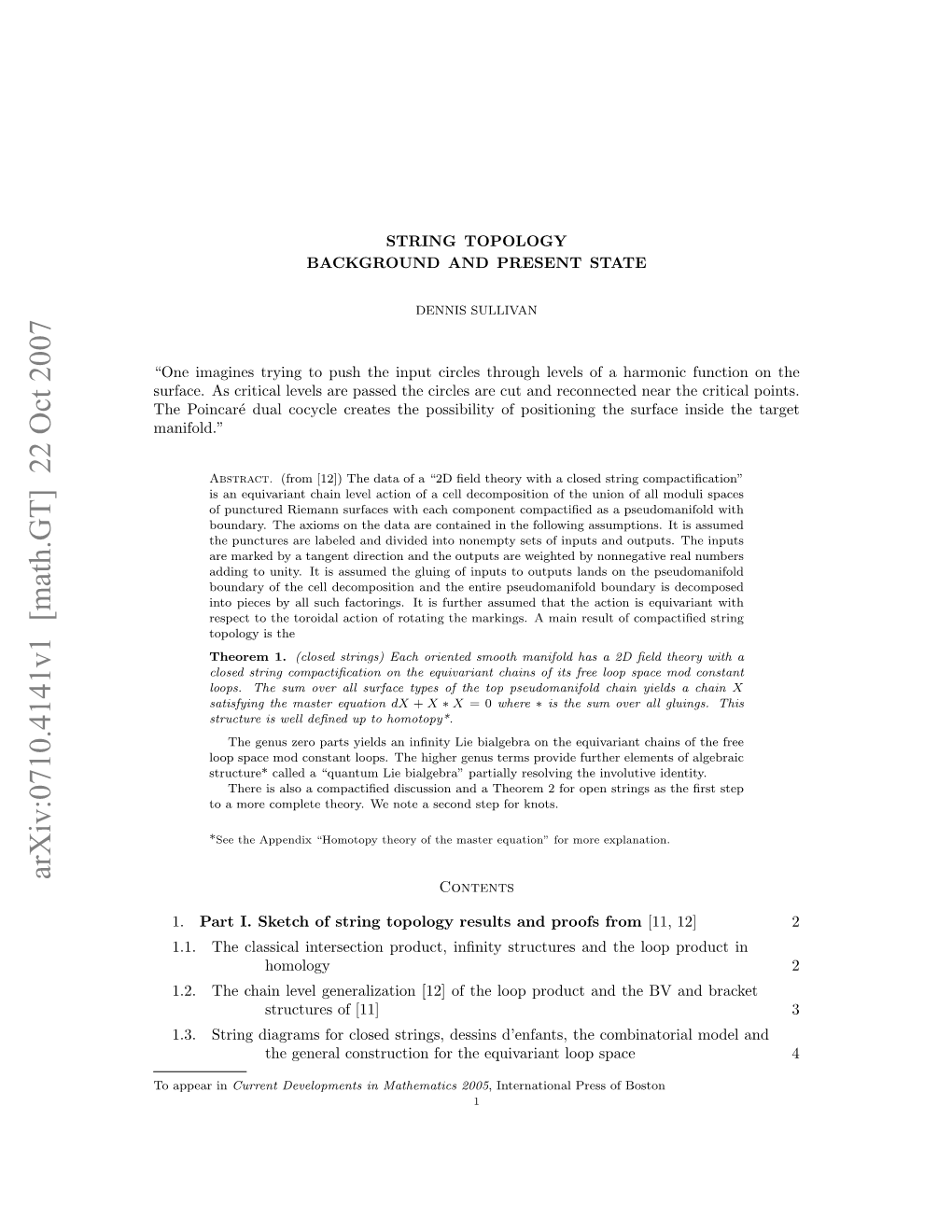 String Topology: Background and Present State