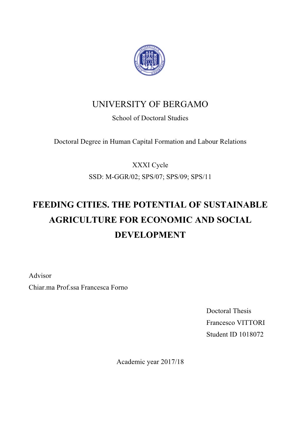 University of Bergamo Feeding Cities. the Potential