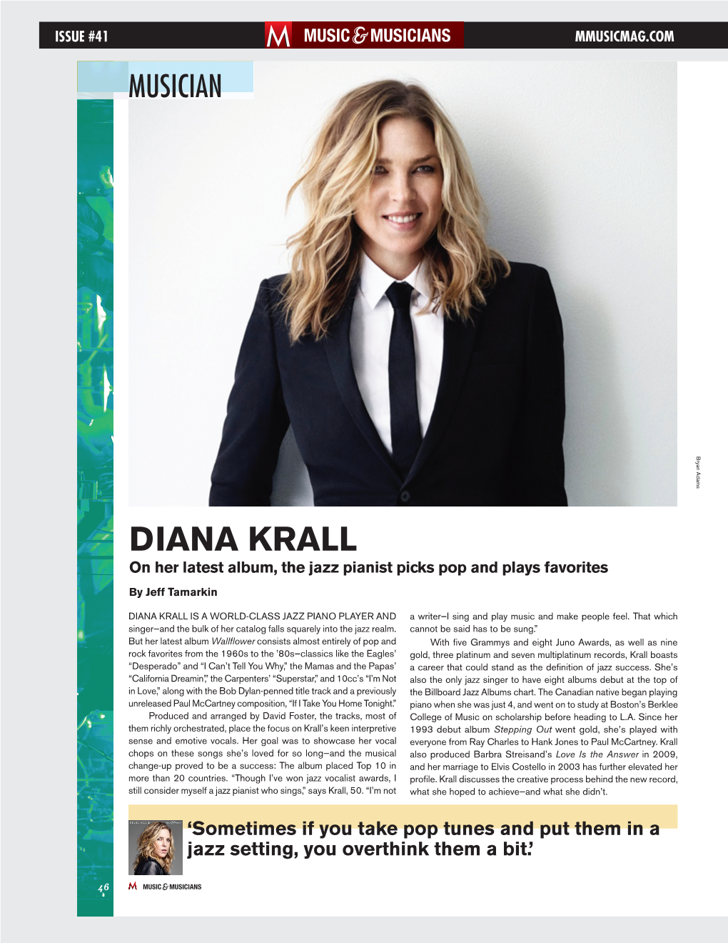 DIANA KRALL on Her Latest Album, the Jazz Pianist Picks Pop and Plays Favorites by Jeff Tamarkin