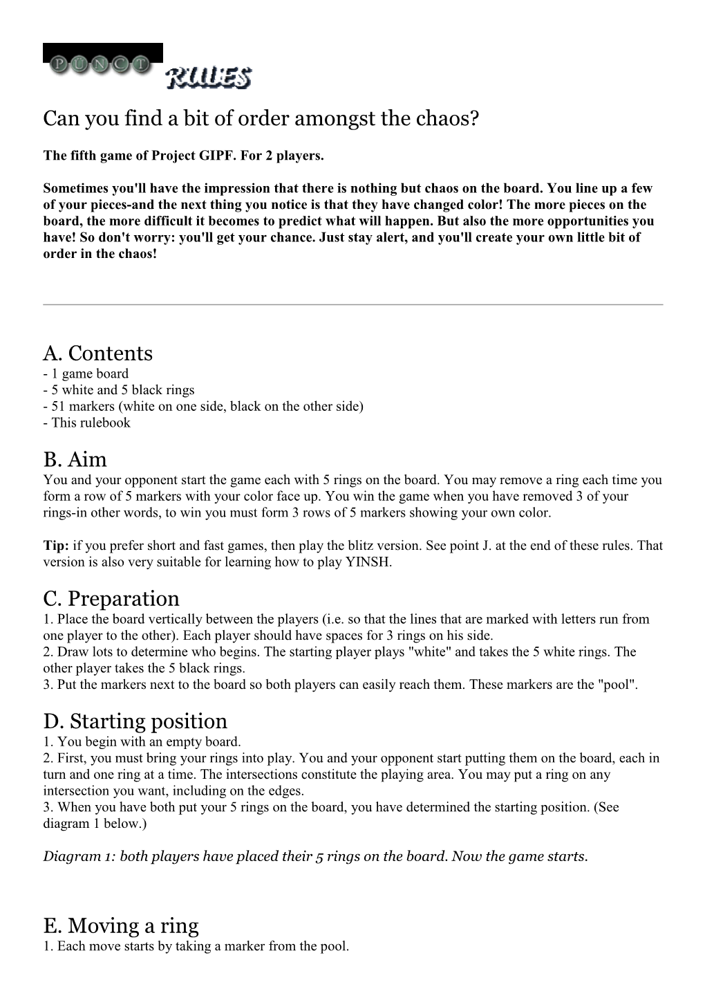 A. Contents B. Aim C. Preparation D. Starting Position E. Moving a Ring