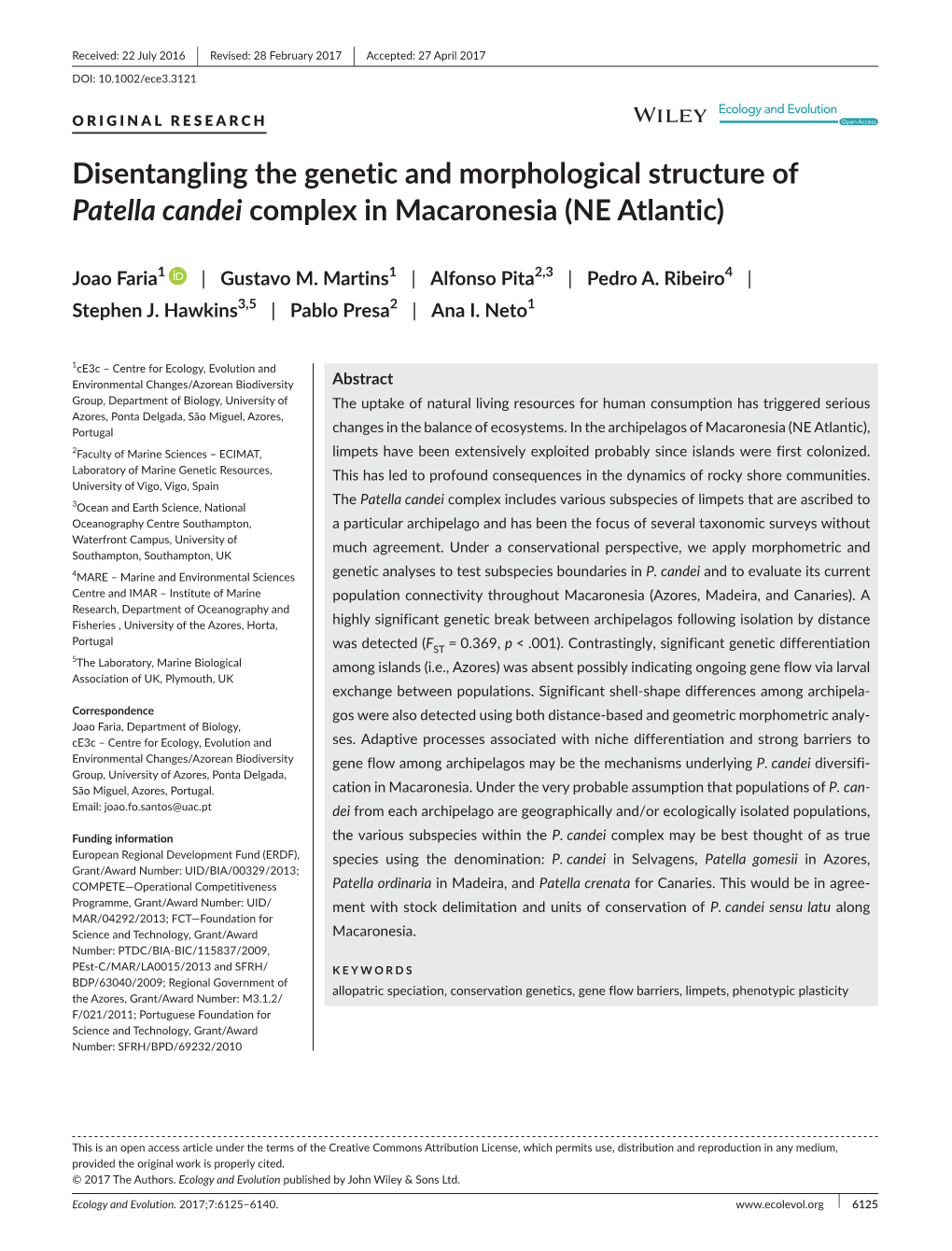 Disentangling the Genetic and Morphological Structure of Patella Candei Complex in Macaronesia (NE Atlantic)