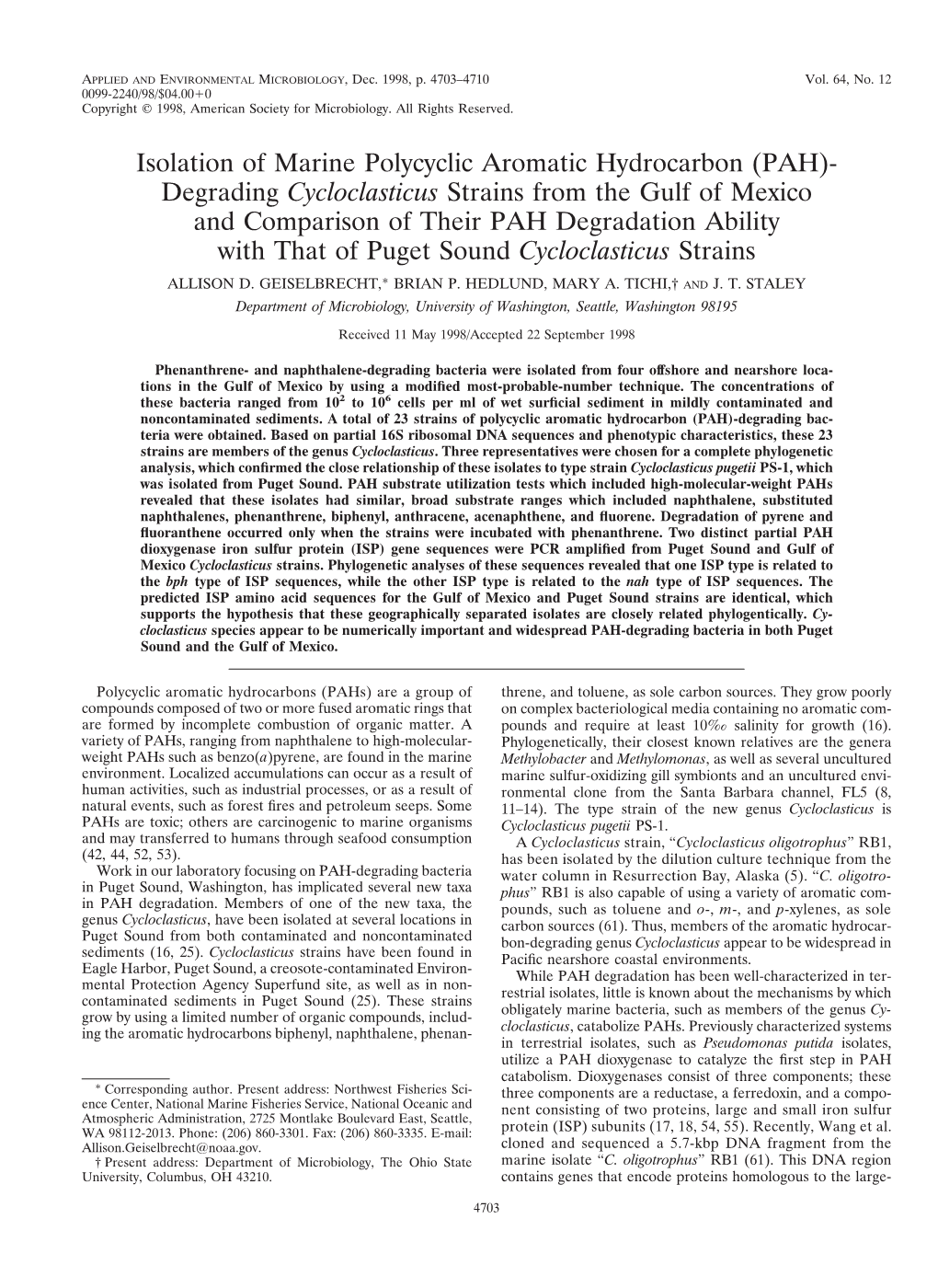 Isolation of Marine Polycyclic Aromatic Hydrocarbon (PAH)- Degrading