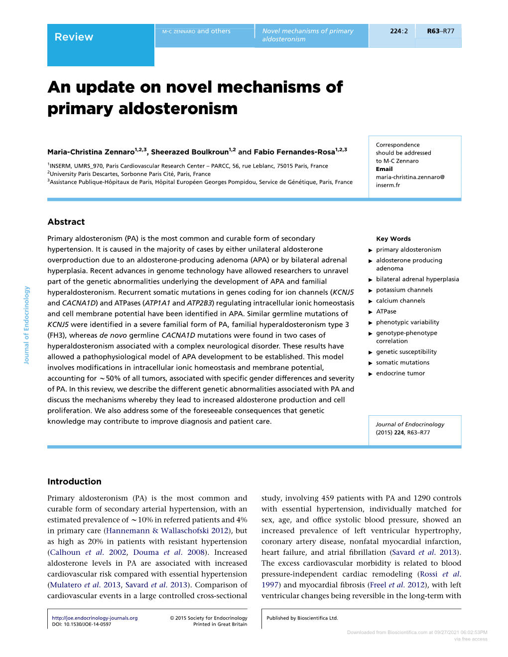 An Update on Novel Mechanisms of Primary Aldosteronism