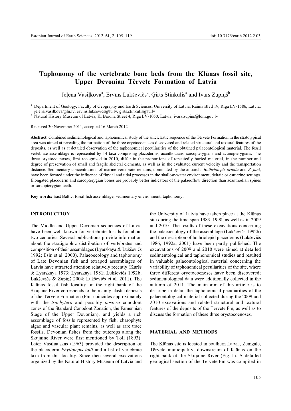 Taphonomy of the Vertebrate Bone Beds from the Klūnas Fossil Site, Upper Devonian Tērvete Formation of Latvia