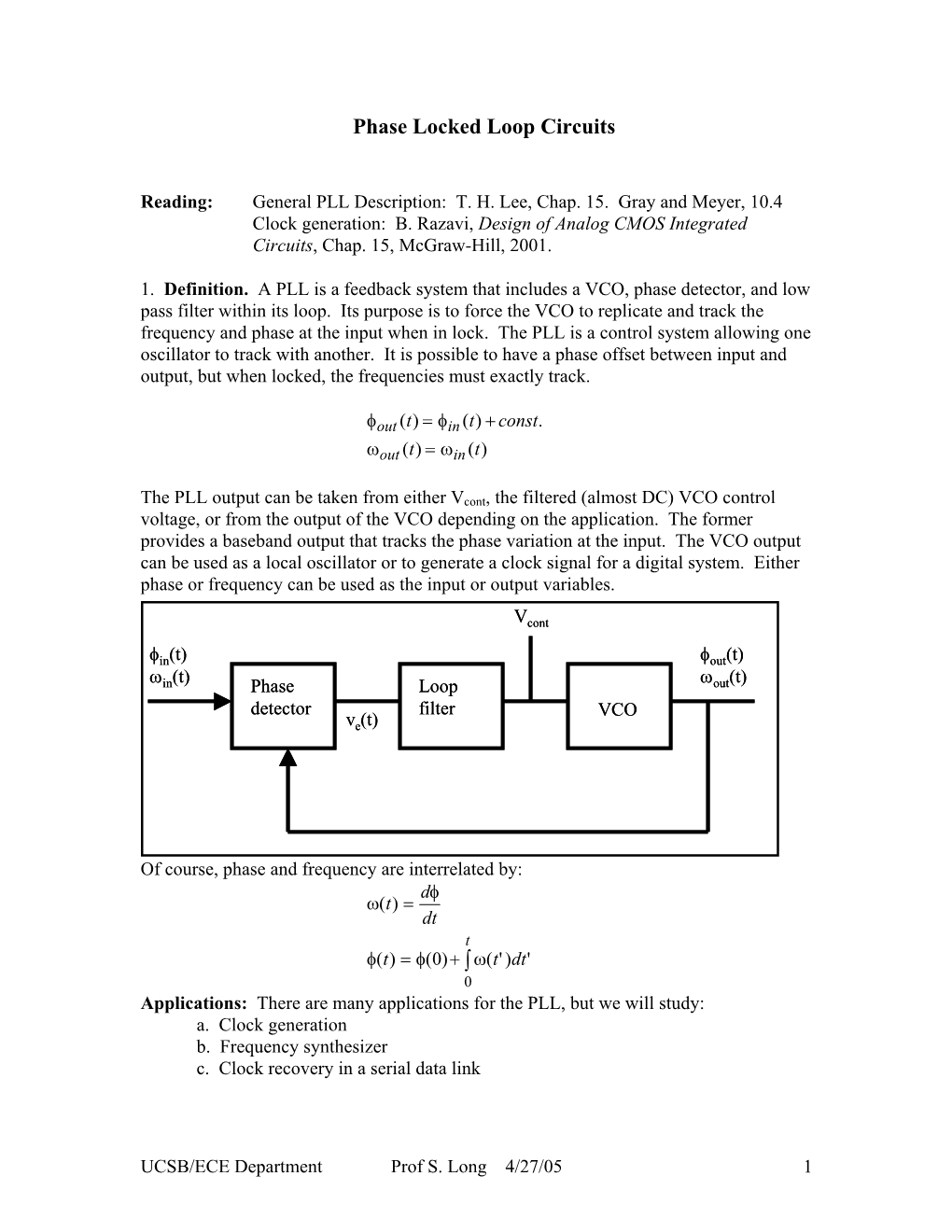 Phase Locked Loop Circuits