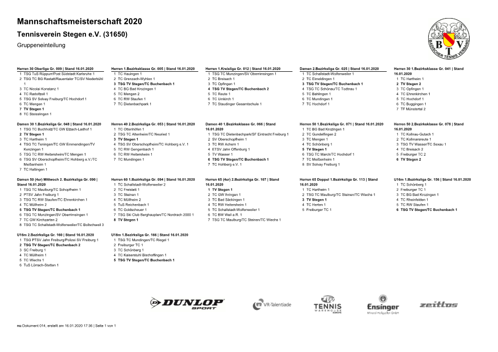 Mannschaftsmeisterschaft 2020 Tennisverein Stegen E.V