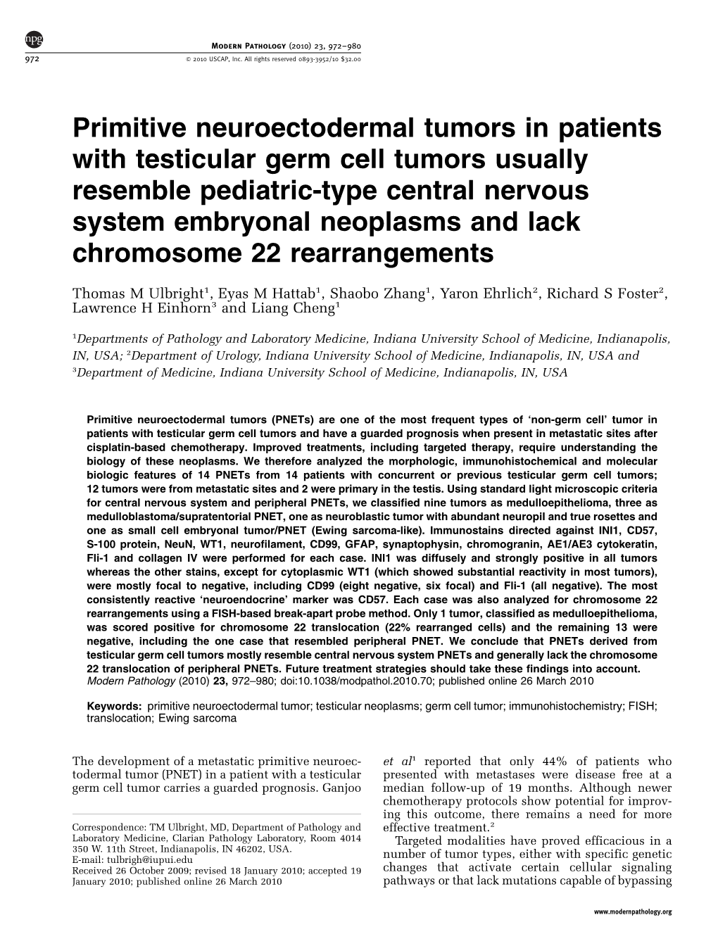 Primitive Neuroectodermal Tumors in Patients with Testicular Germ Cell