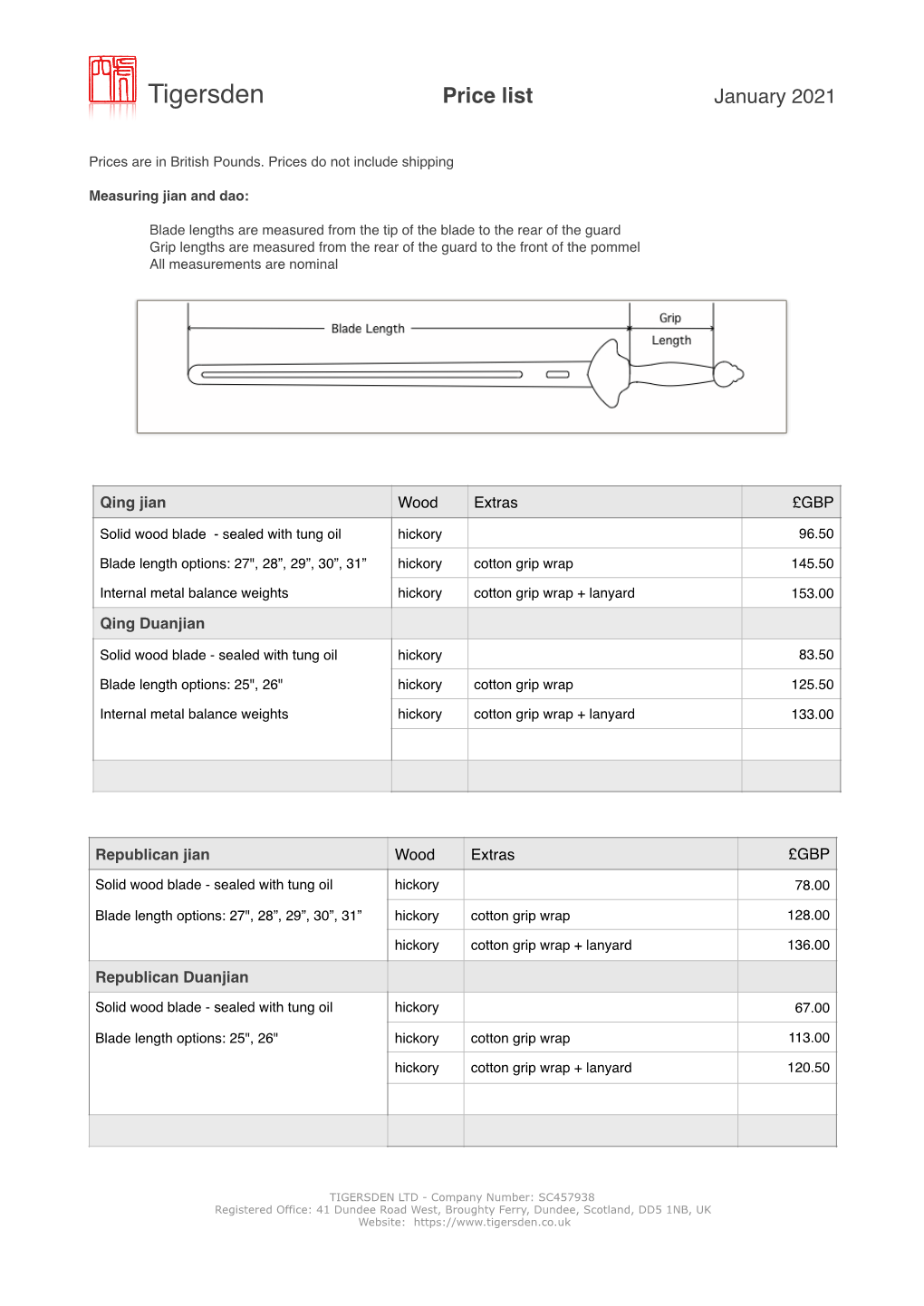 Price List January 2021