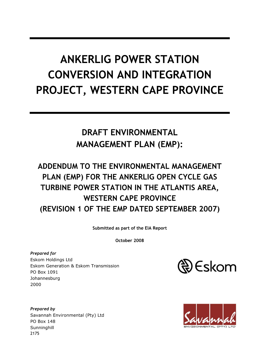 Ankerlig Power Station Conversion and Integration Project, Western Cape Province