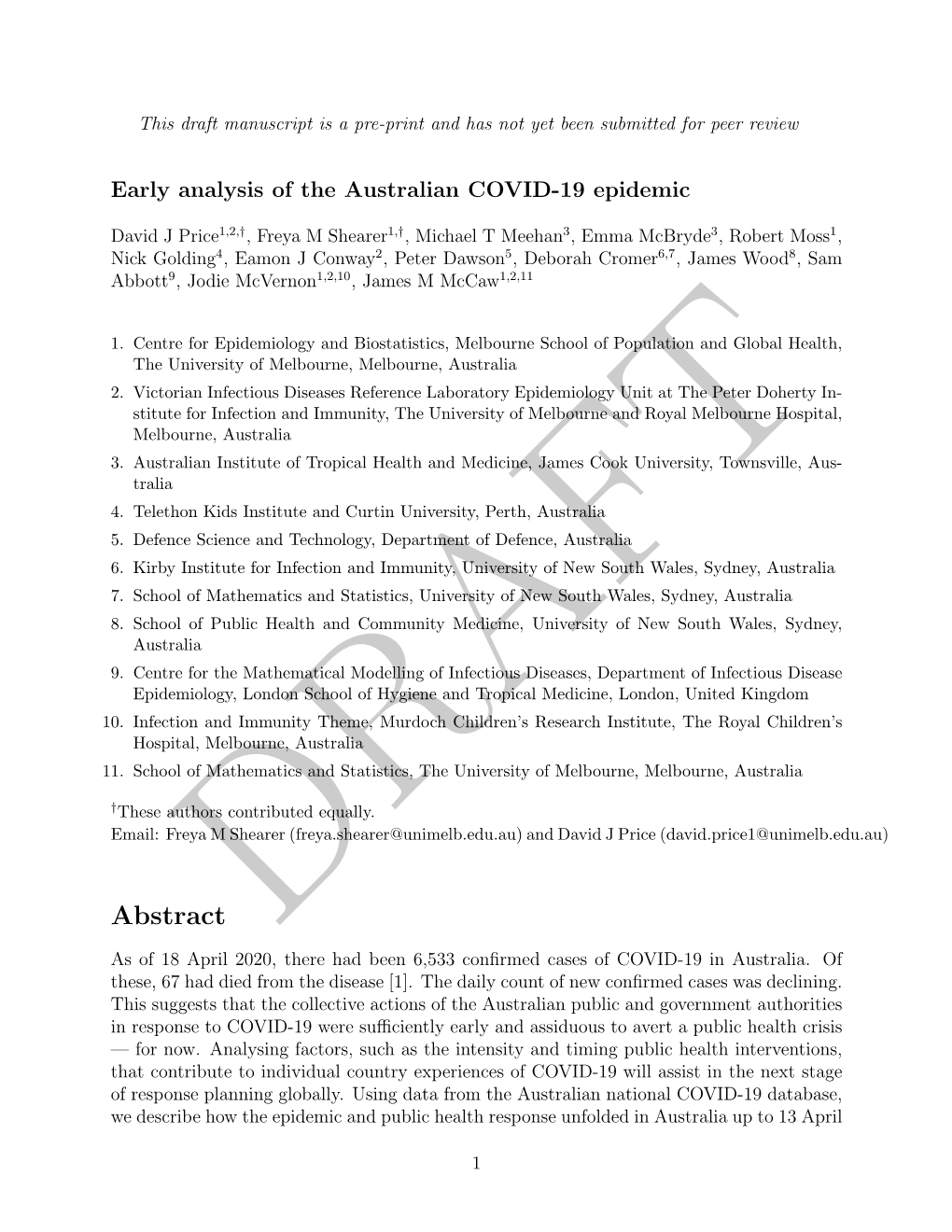 Early Analysis of the Australian COVID-19 Epidemic