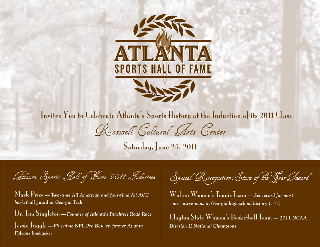 Invites You to Celebrate Atlanta's Sports History at the Induction of Its