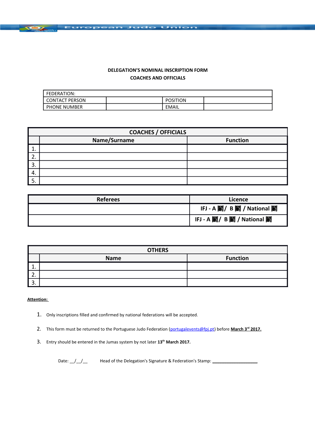 These Details MUST Be Included in Cadet European Cup Outlines 2013