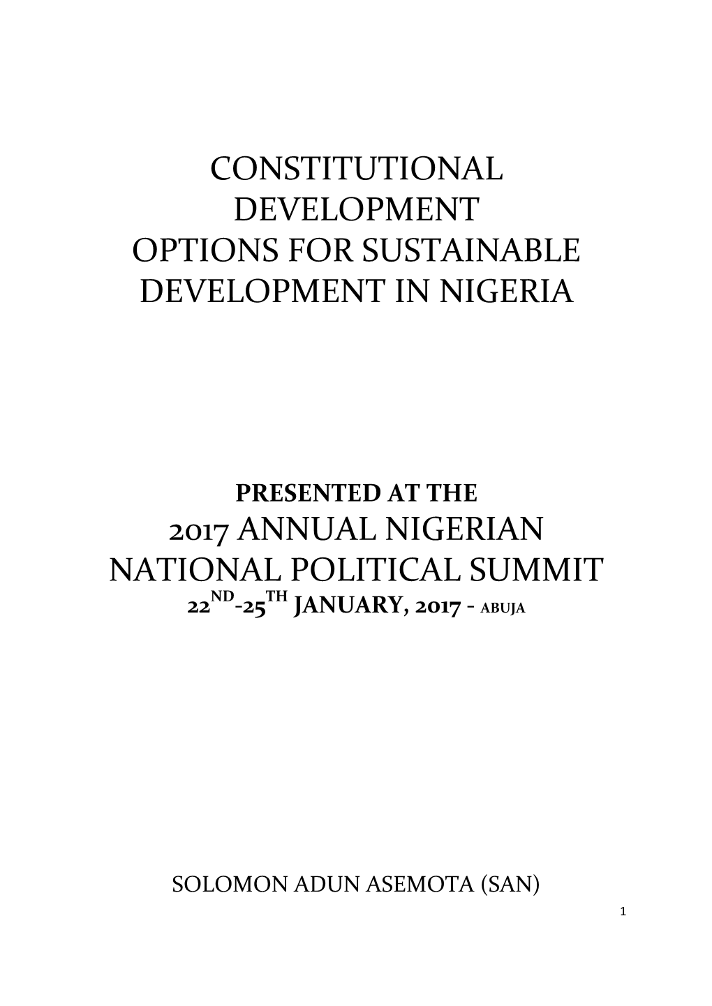 Constitutional Development Options for Sustainable Development in Nigeria