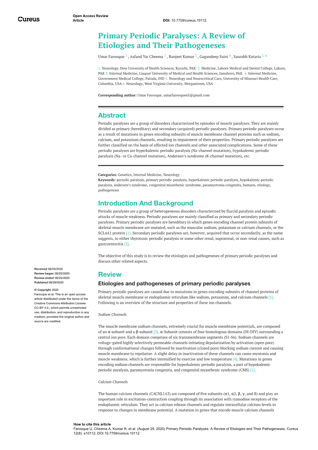 Primary Periodic Paralyses: a Review of Etiologies and Their Pathogeneses