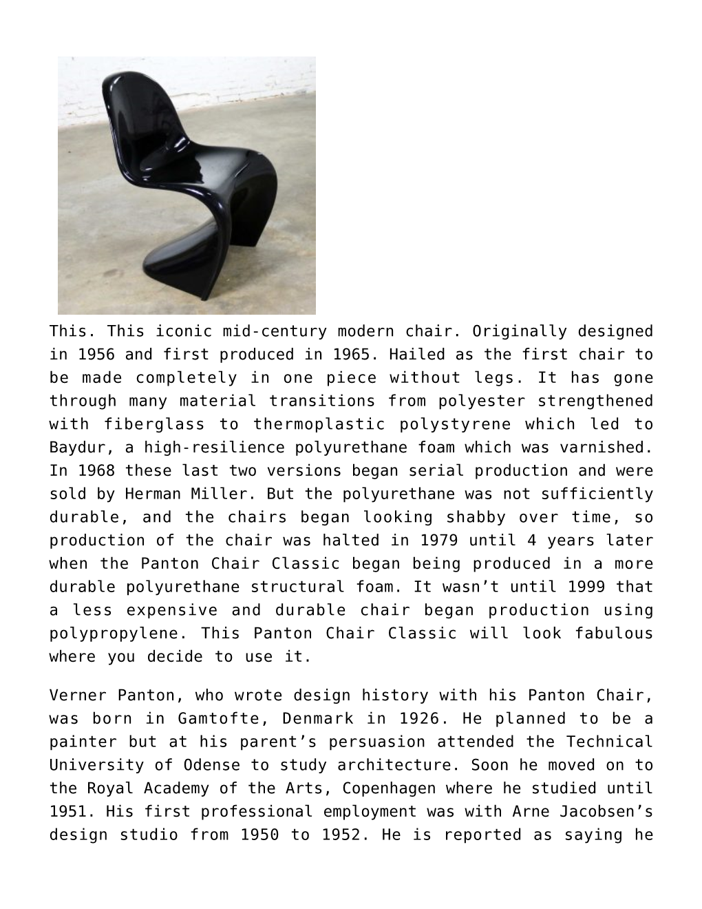 Gloss Black Verner Panton Chair Classic Molded