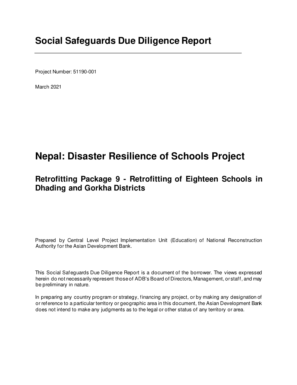 Nepal: Disaster Resilience of Schools Project