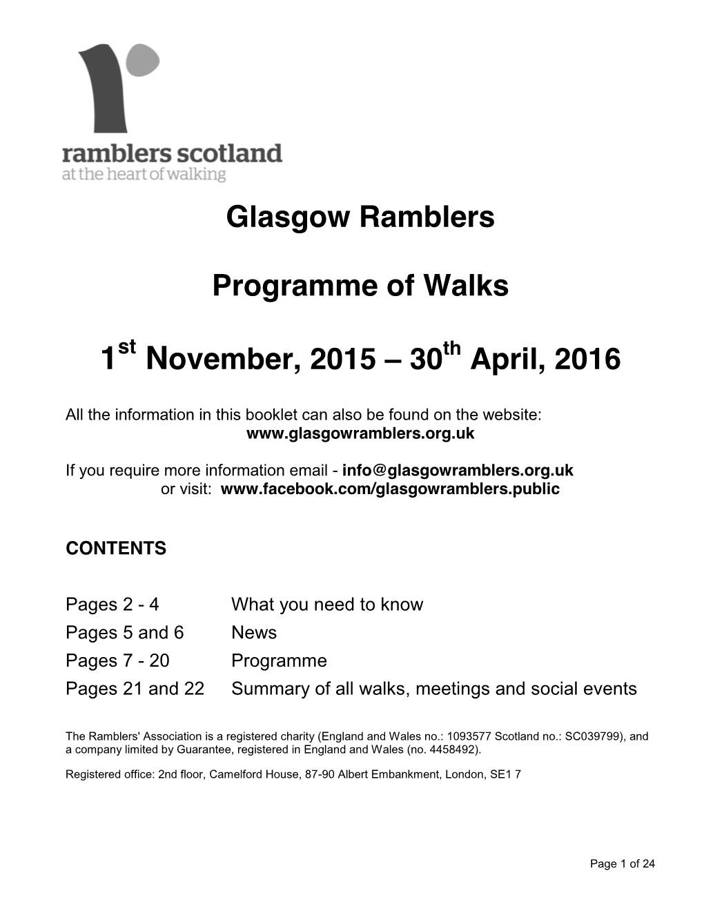 Glasgow Ramblers Programme of Walks November, 2015 – 30 April
