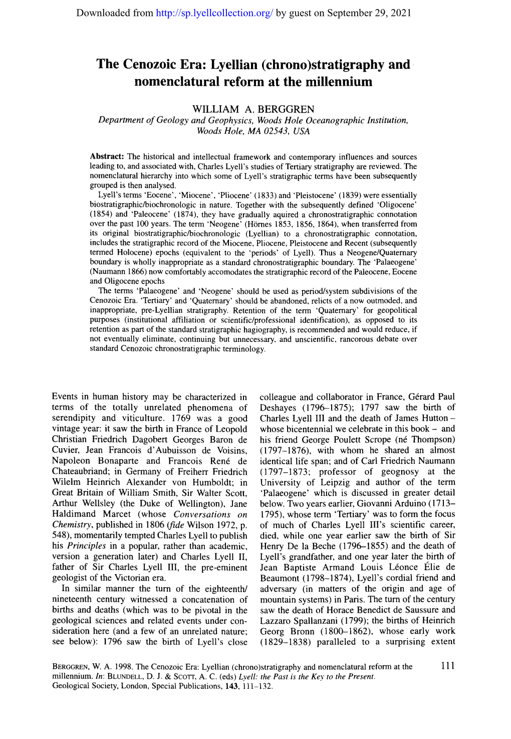 The Cenozoic Era: Lyellian (Chrono)Stratigraphy and 9 Nomenclatural Reform at the Millennium