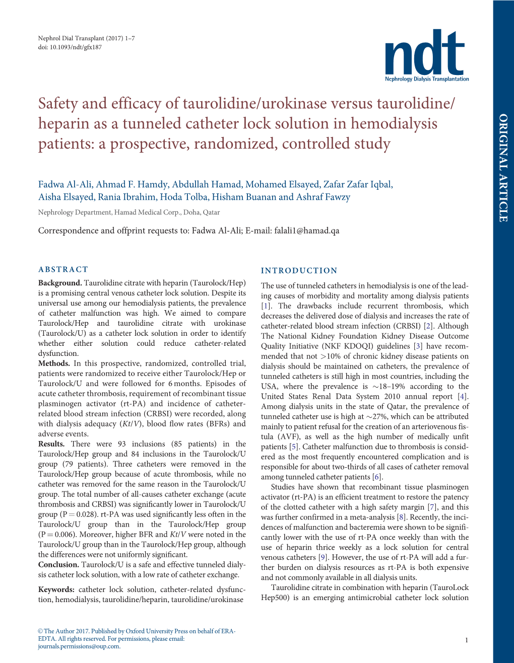 Heparin As a Tunneled Catheter Lock Solution in Hemodialysis Patients: a Prospective, Randomized, Controlled Study