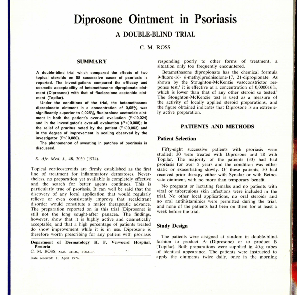 Diprosone Ointment in Psoriasis