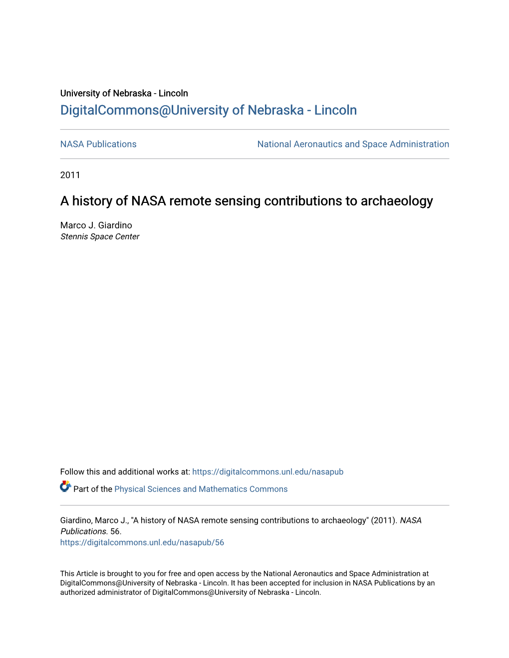 A History of NASA Remote Sensing Contributions to Archaeology