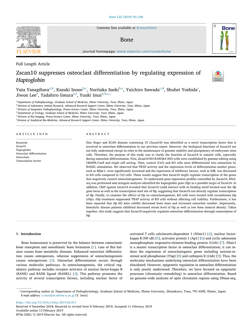 Zscan10 Suppresses Osteoclast Differentiation by Regulating