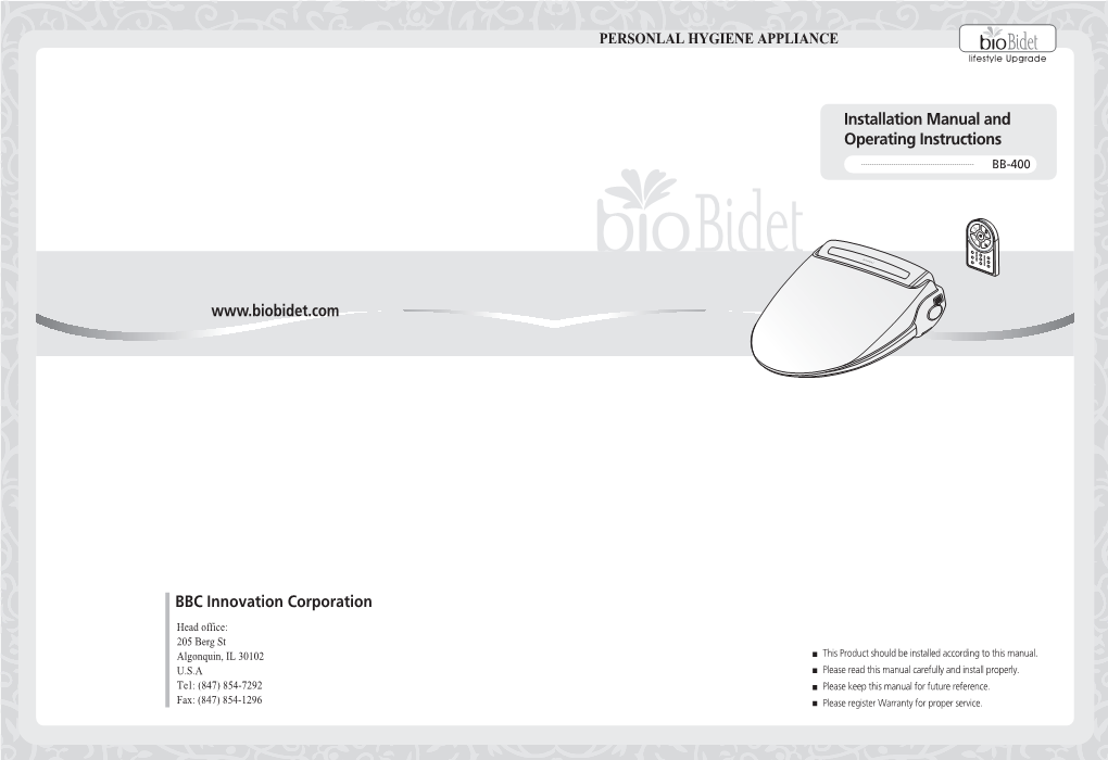 Installation Manual and Operating Instructions BBC Innovation