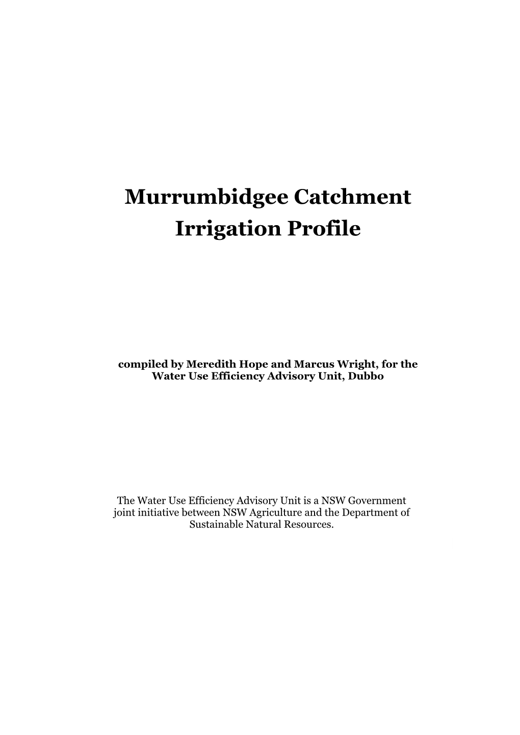 Murrumbidgee Catchment Irrigation Profile