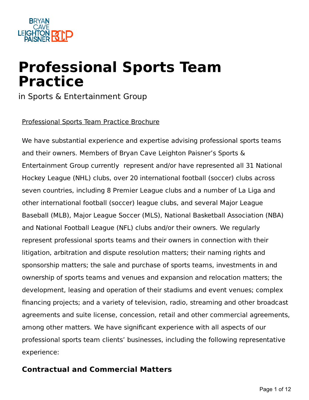 Professional Sports Team Practice in Sports & Entertainment Group