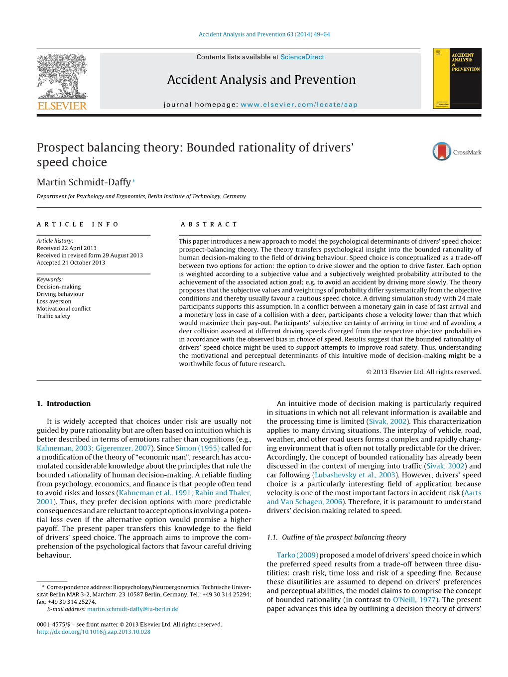 Prospect Balancing Theory: Bounded Rationality of Drivers' Speed Choice