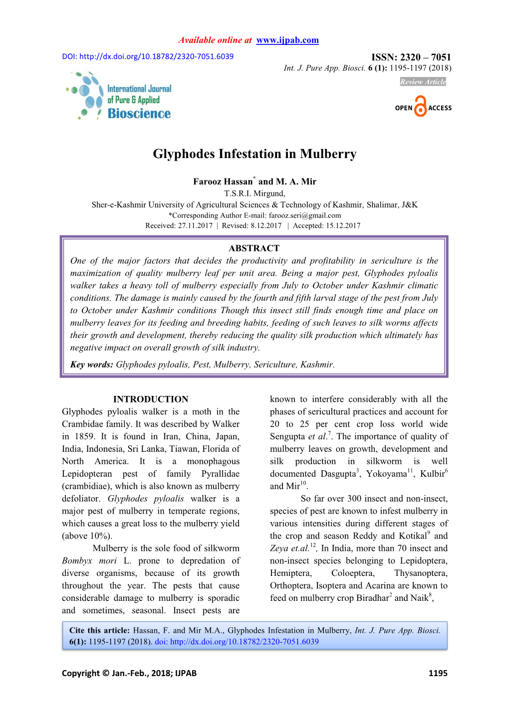 Glyphodes Infestation in Mulberry