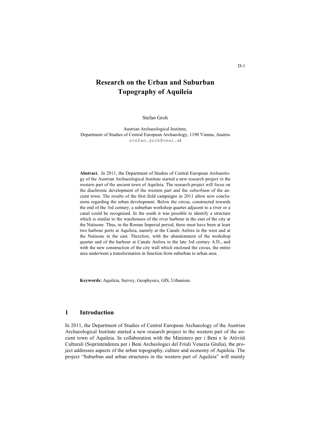 Research on the Urban and Suburban Topography of Aquileia