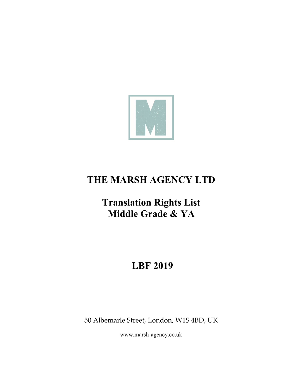 THE MARSH AGENCY LTD Translation Rights List Middle