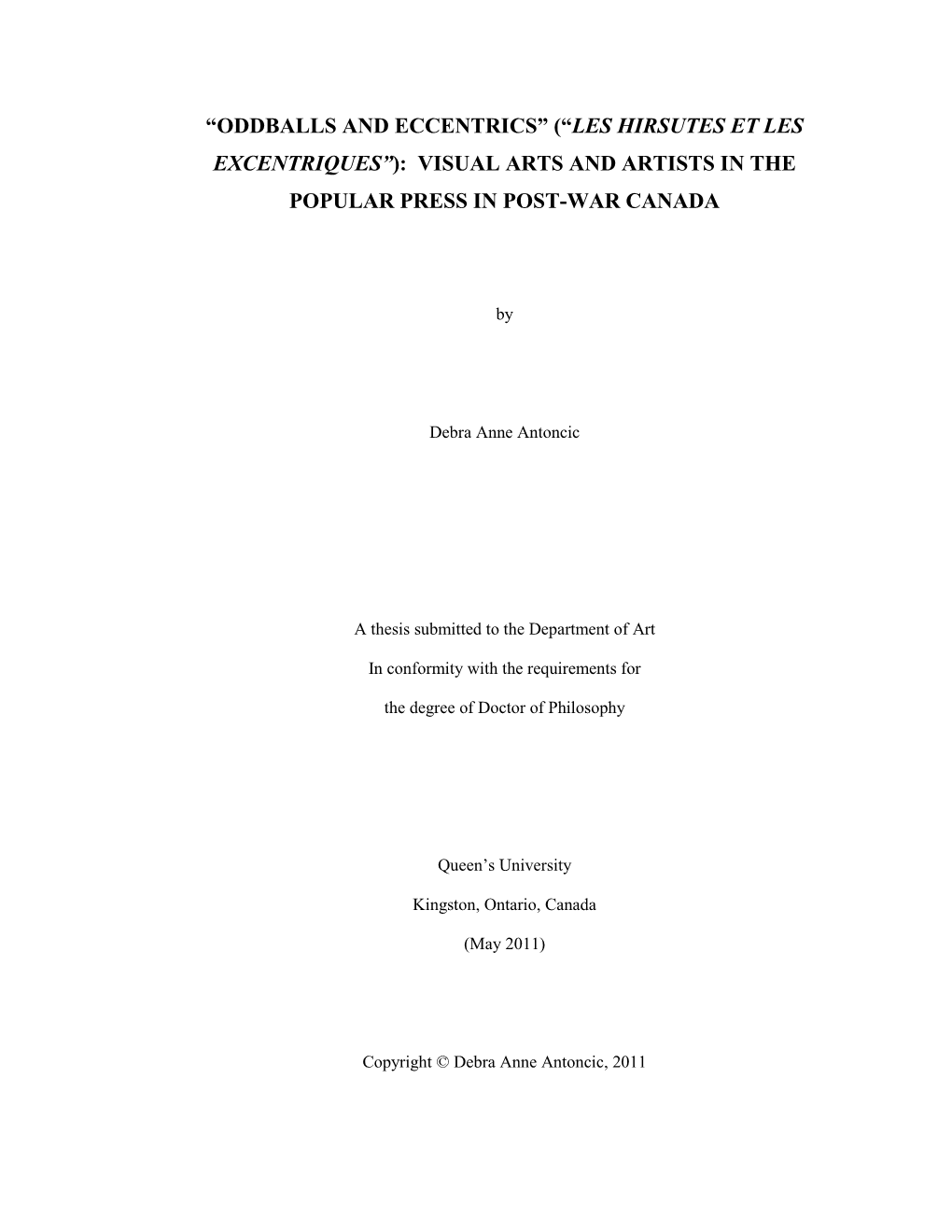 “Oddballs and Eccentrics”(“Les Hirsutes Et Les Excentriques”): Visual Arts and Artists in the Popular Press in Post-War Canada