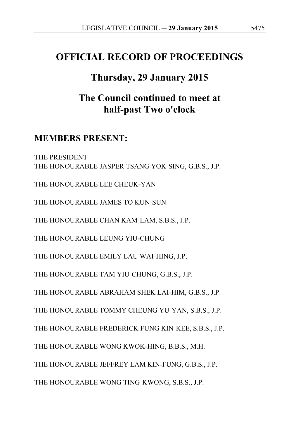 OFFICIAL RECORD of PROCEEDINGS Thursday, 29