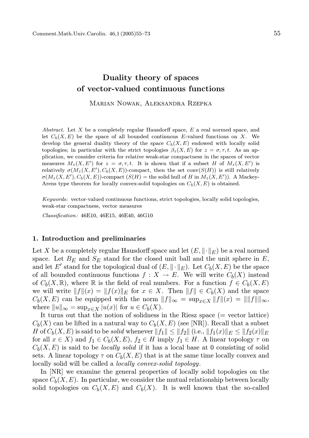 Duality Theory of Spaces of Vector-Valued Continuous Functions