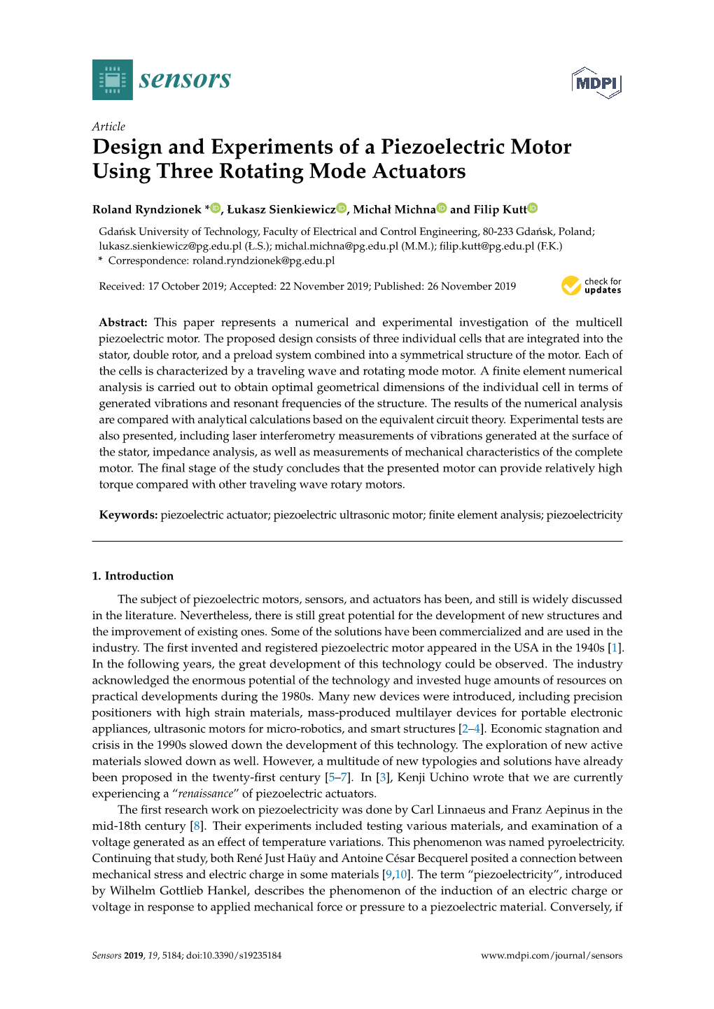 Design and Experiments of a Piezoelectric Motor Using Three Rotating Mode Actuators