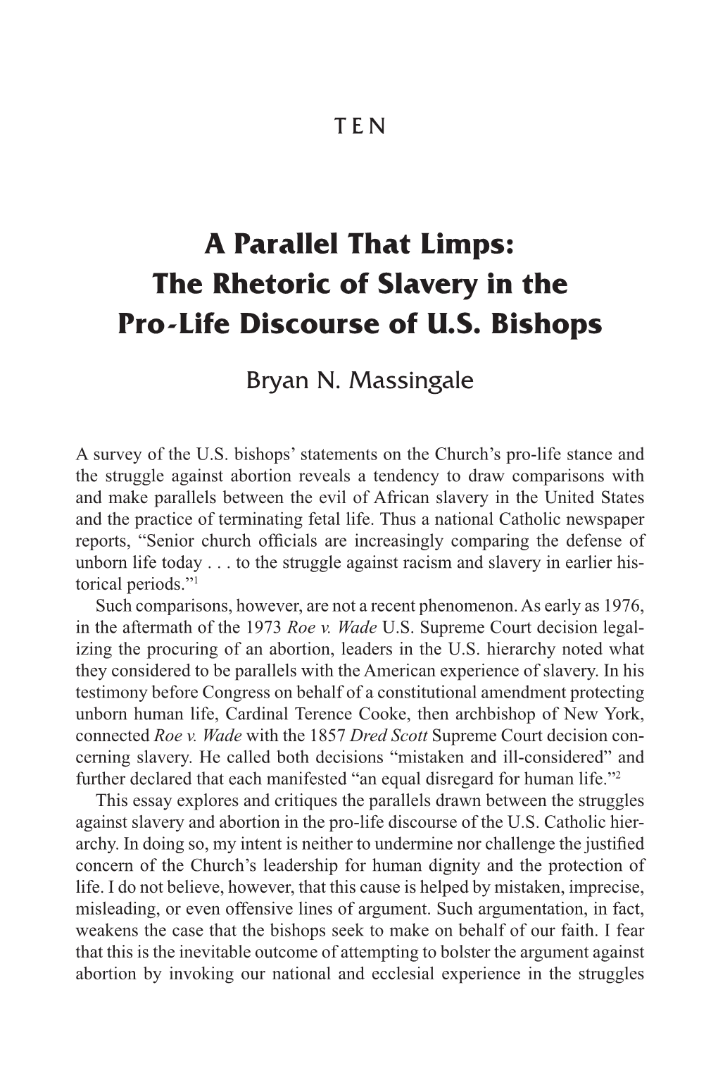 The Rhetoric of Slavery in the Pro-Life Discourse of Us Bishops