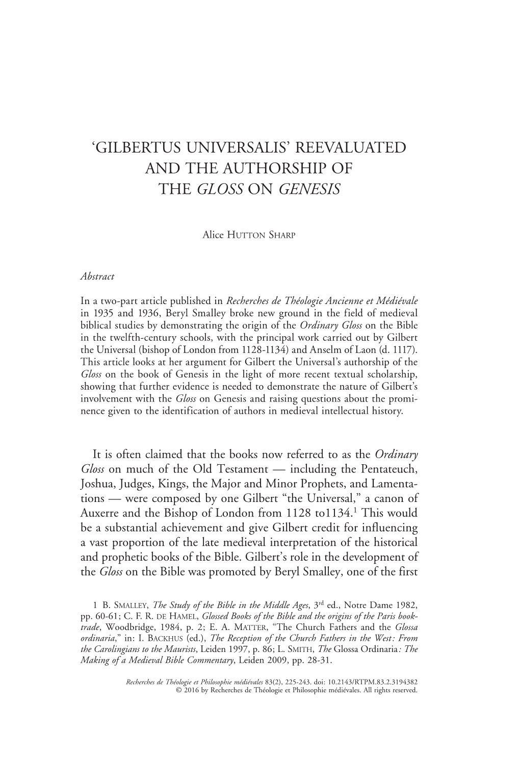 'Gilbertus Universalis' Reevaluated and The