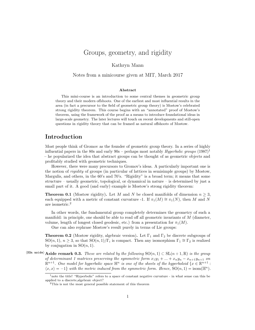 Groups, Geometry, and Rigidity