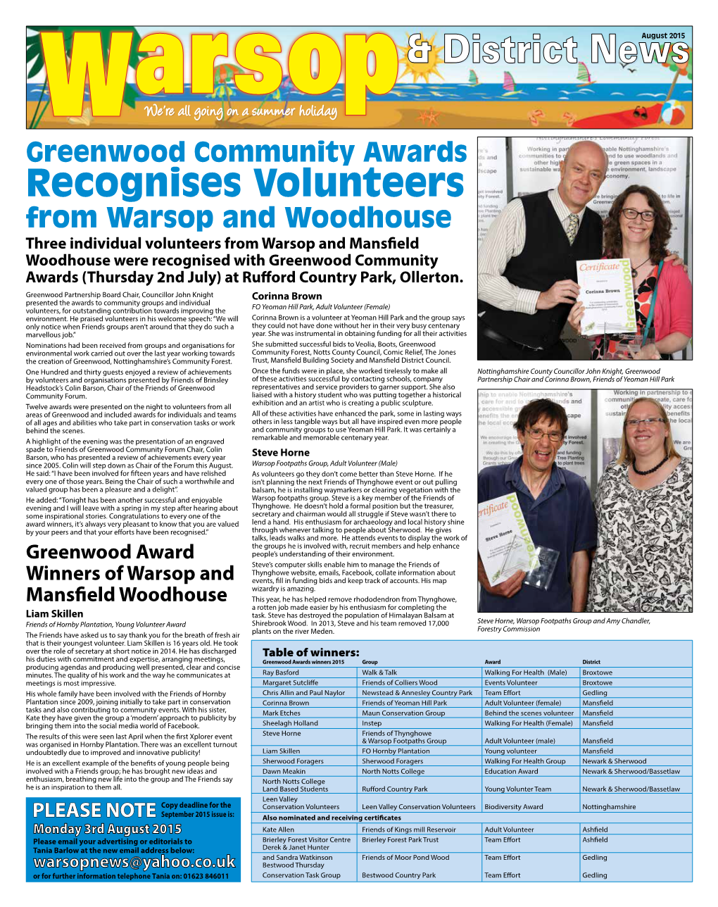 Greenwood Award Winners of Warsop And