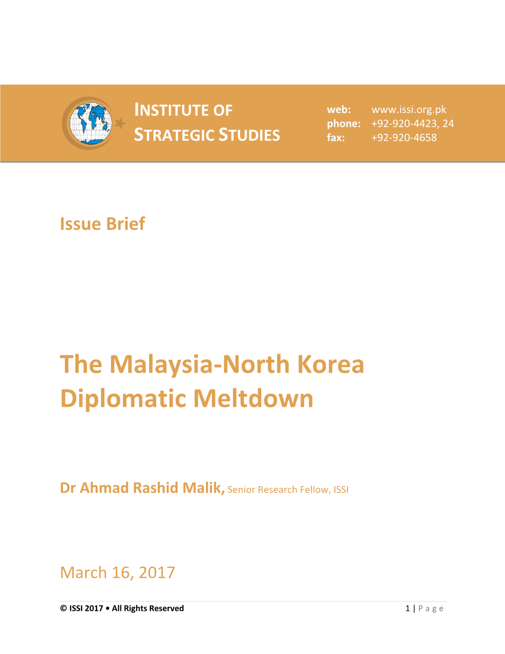 The Malaysia-North Korea Diplomatic Meltdown March 16, 2017